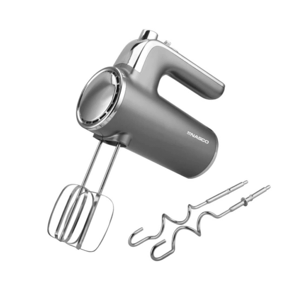 Mixeur à Main NASCO HM9112-GS - 400W, 5 Vitesses + Turbo, Fouets et Crochets Pétrisseurs